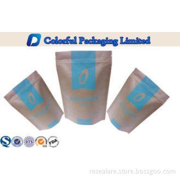 Food Natural Matte Kraft Paper Stand Up Pouch With Colorful